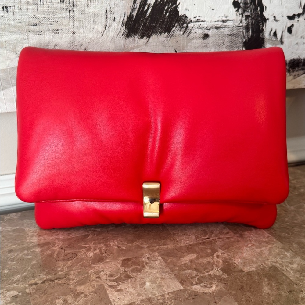 Topshop Oversized Red Vegan Leather Clutch – Statement Bag